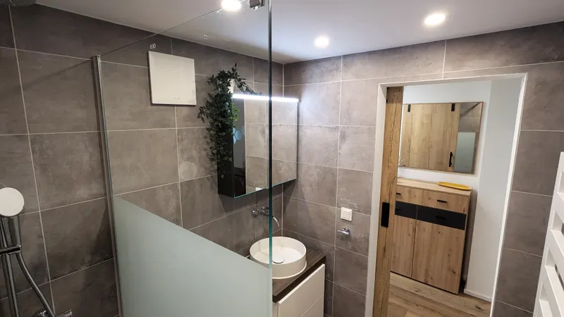 Modernes Bad mit Walk-in-Dusche