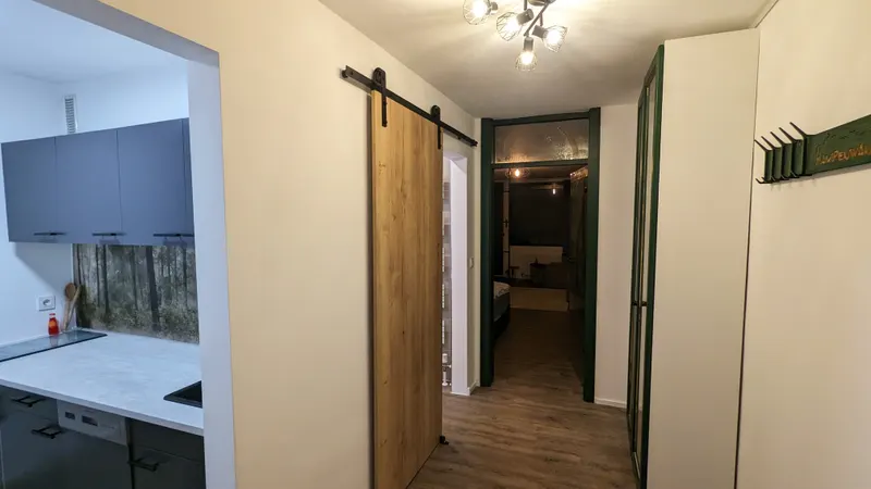 Hallway with sliding door